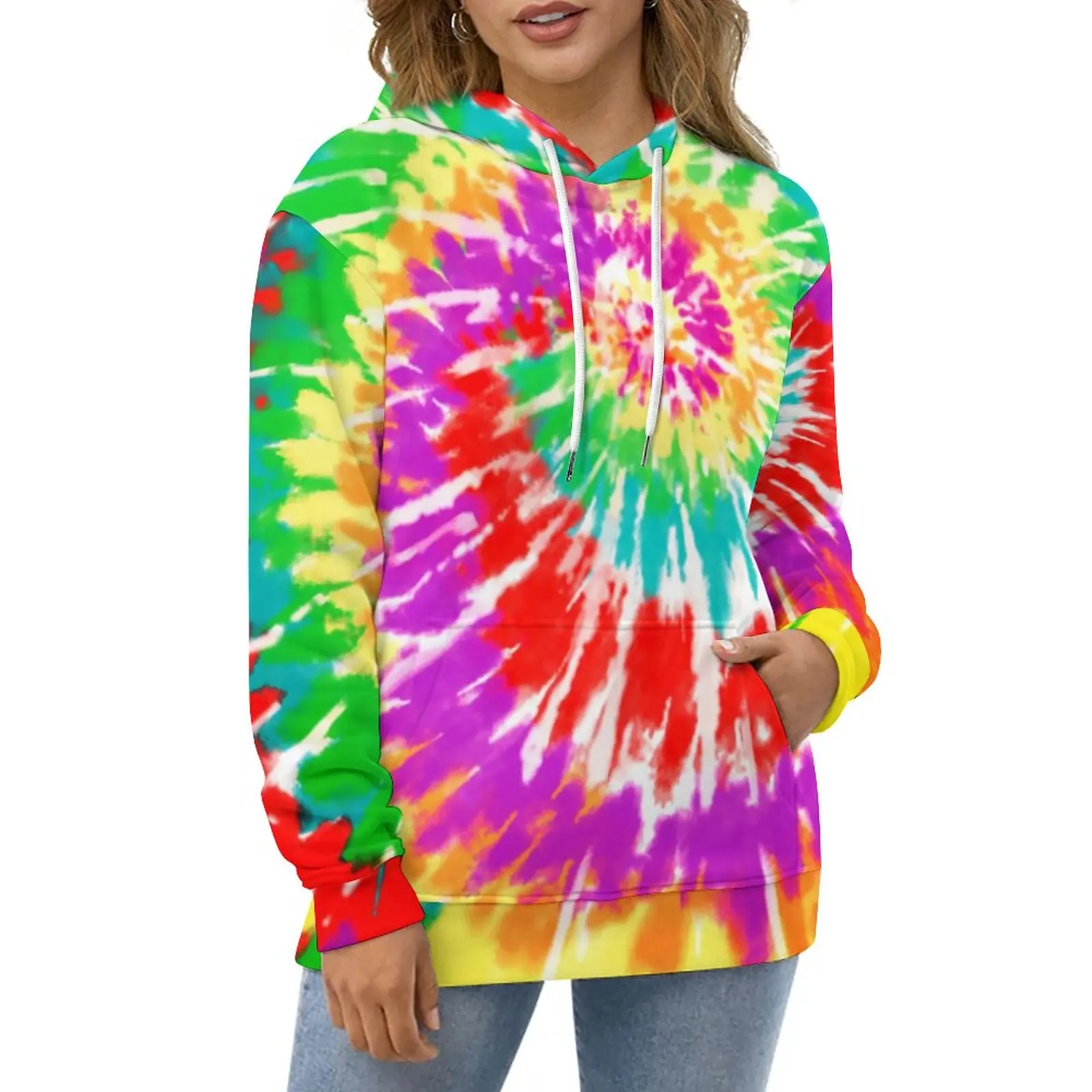 

Tie Dye Print Casual Hoodies Abstract Rainbow Graphic Loose Hoodie Spring Long Sleeve Street Fashion Oversize Hooded Sweatshirts