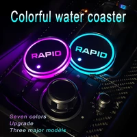7 colors led luminous coasters cup holder for skoda rapid 2013 2016 2018 2019 car logo auto accessories 2 pcs atmosphere light
