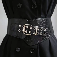 new versatile fashion stretch ladies extra wide girdle double breasted imitation crocodile leather belt with dress coat elastic