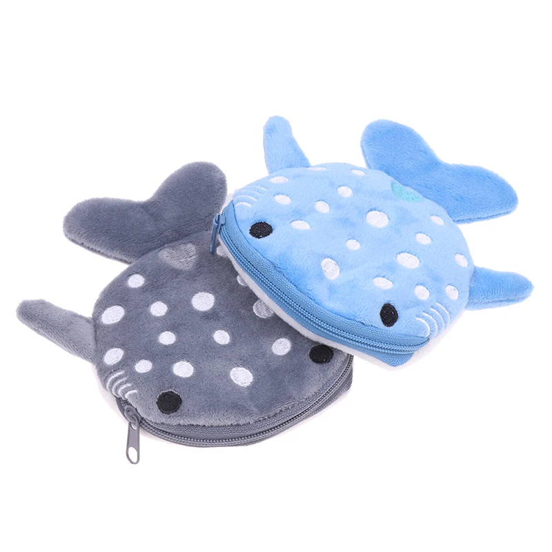 

Cute Blue Small Whales Coin Purse Plush Zipper Coin Wallet Shark Shape Designer Women's Wallet Change Purse Key Earphone Pouch
