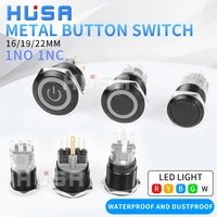 1no1nc 161922mm waterproof metal push button switch led light momentary car engine power switch 361224220v black 2no2nc