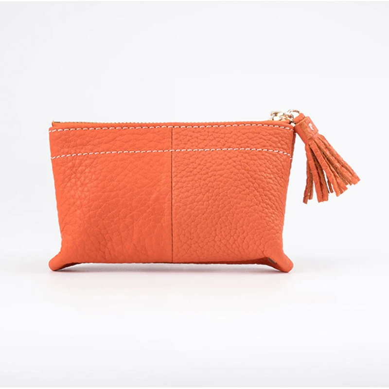 2023 Mini Genuine Leather Wallet Women First Layer Cowhide Coin Purses Calfskin Tassel Card Holder Bag For Cards Cosmetic Keys