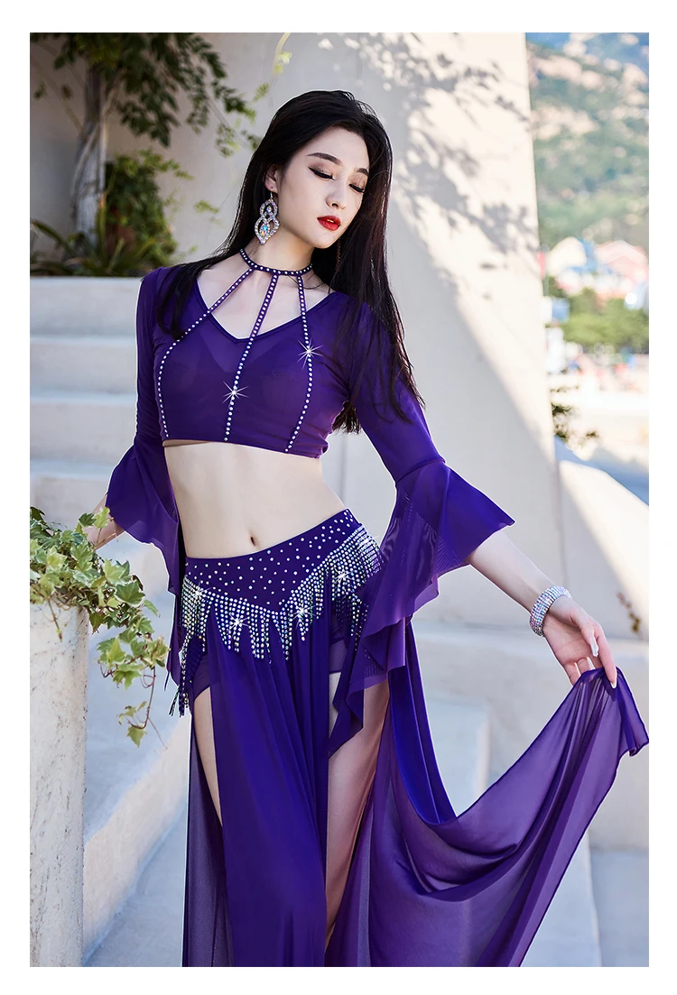 Комплект костюмов для танца живота топ с расклешенными рукавами + длинная юбка