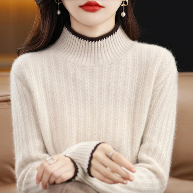 

Женский кашемировый свитер, трикотажные пуловеры из мериносовой шерсти, вязаные свитера, женская зимняя одежда 2023, джемперы, топы Traf, корейс...