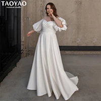 simple plus size a line wedding dresses 2022 for women bride gown half sleeve illusion backless bridal dress vestido de novia