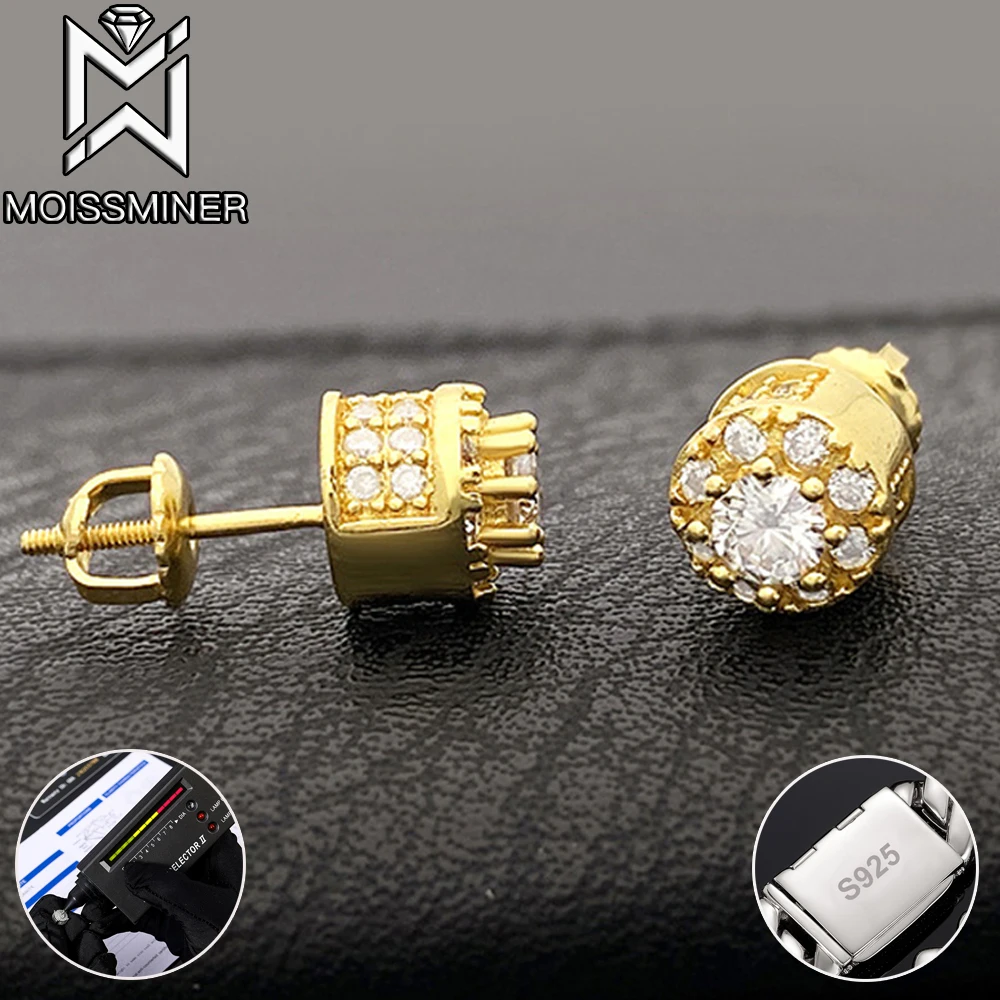 Full Round Moissanite Earrings For Women Real Diamond S925 Silver Ear Studs Men High-End Jewelry Pass Tester Free Shipping