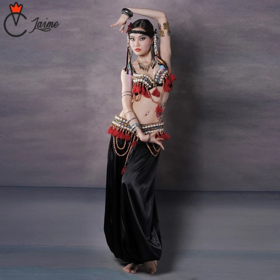 

Gypsy Outfit Women Belly Dance Pants Costumes Professional Dancewear ATS Tribal Belly Dance Costumes Set 3pcs Bra Belt Pants