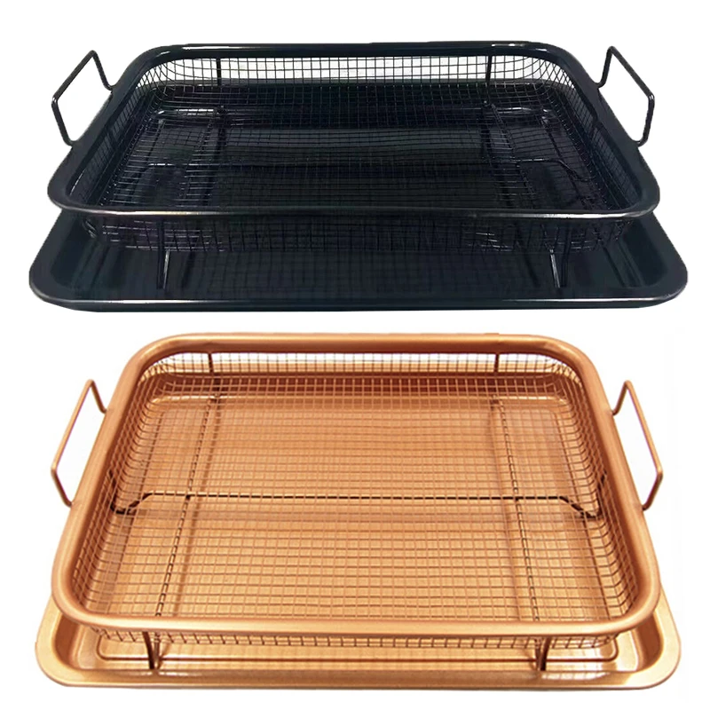 

Copper Baking Tray Oil Frying Baking Pan BarBecue Tray Fry Pan Non-stick Chips Basket Baking Dish Grill Mesh Kitchen Tool