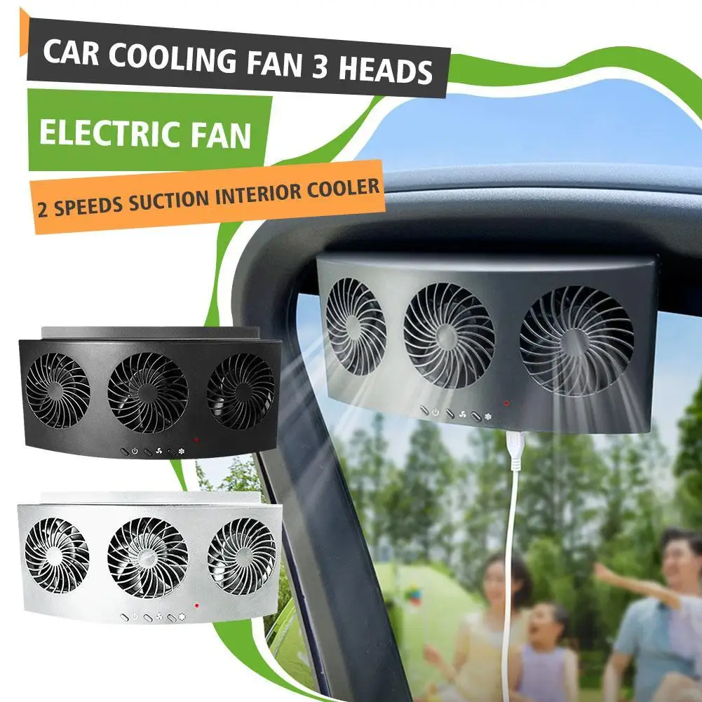 

Car Cooling Fan 3 Heads 2 Speeds Suction Interior Cooler Air Circulation Portable Deodorization Ventilator White