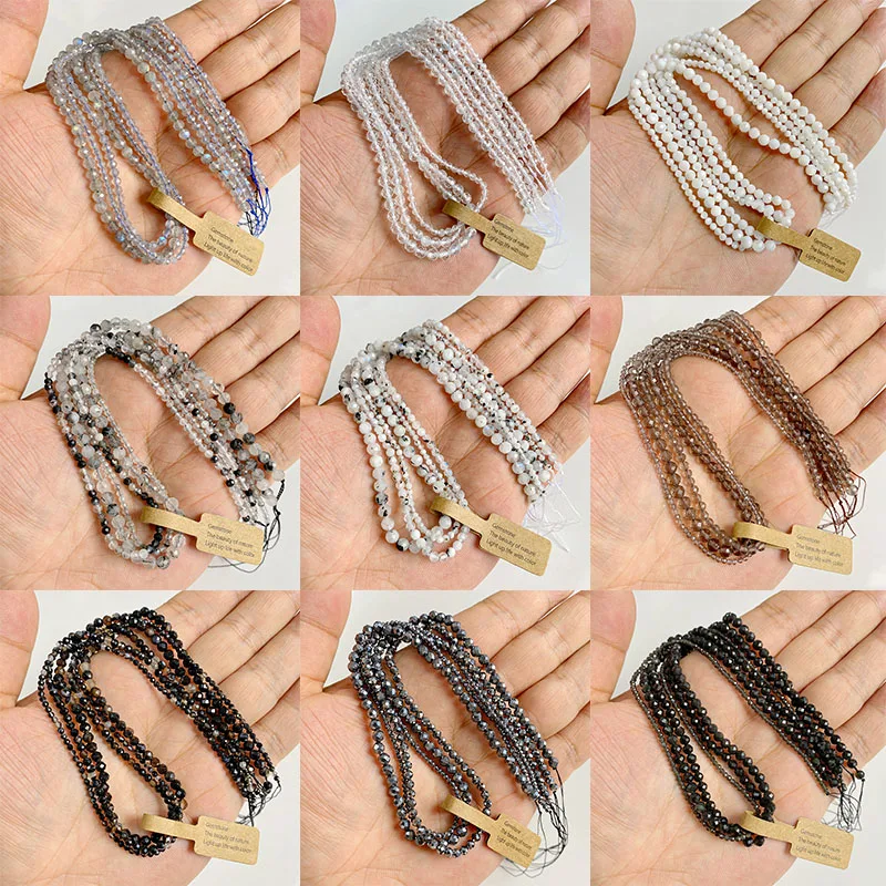 Натуральный черный обсидиановый камень 2/3/4 мм граненый круглый лабрадорит