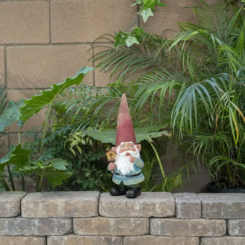 

Garden Gnome Holding Birdhouse Outdoor Statue, Red