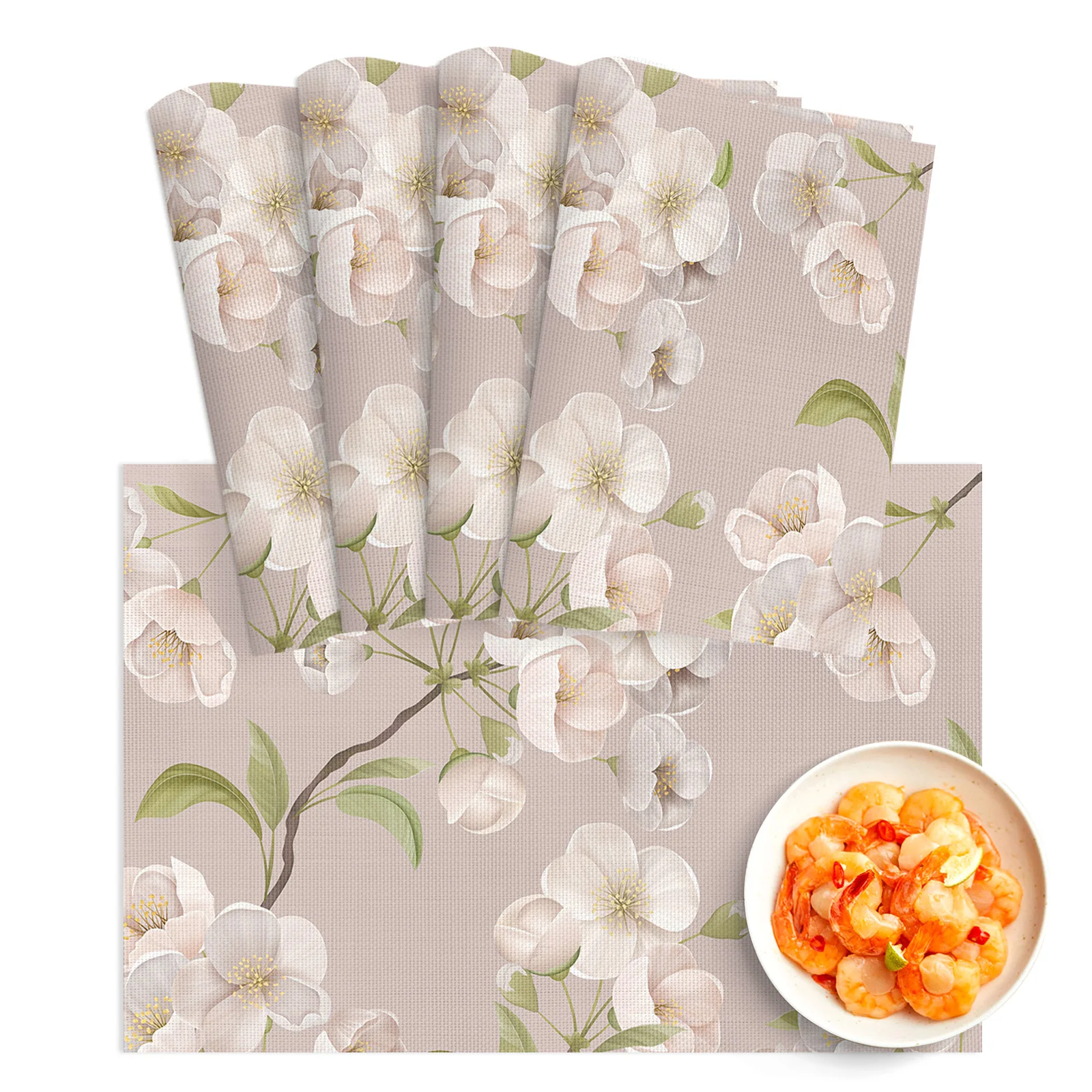 

4/6pcs Placemat Spring Brown Flower Peach Blossom Restaurant Kitchen Accessories PVC Dining Table Mats Disc Bowl Coaster Pad