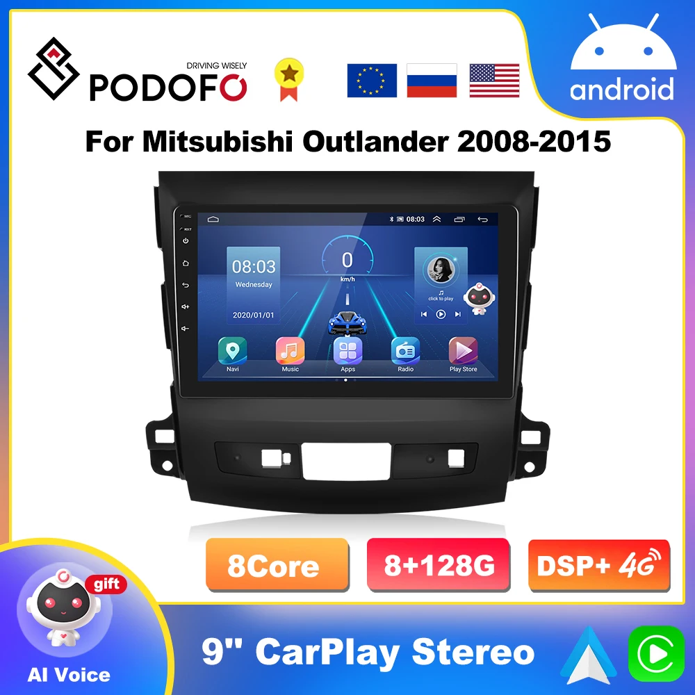 Автомагнитола Podofo 4G для Mitsubishi Outlander xl 2 2005-2011 Peugeot 4007 Android 2DIN |