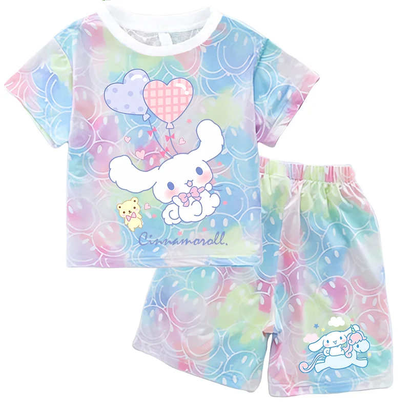 Детский комплект футболок Sanrio с короткими рукавами, одежда с принтом Cinnamoroll, летний повседневный костюм из двух предметов для мальчиков и девочек, подарок на день рождения для ребенка (art.: 3920d9750a960) - 3920d9750a960