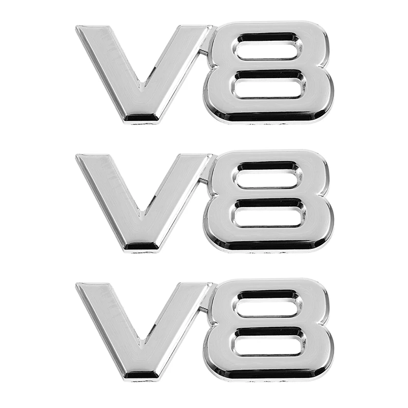 

3X 3D Silver Auto Motor V8 Car Rear Emblem Decal Badge Sticker 7.5X3.5Cm