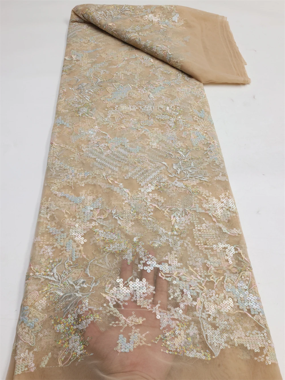 

2023 High Quality African French Sequins Net Tulle Mesh Lace Fabric For Wedding Latest Nigerian Lace Fabrics For Dress Sewing