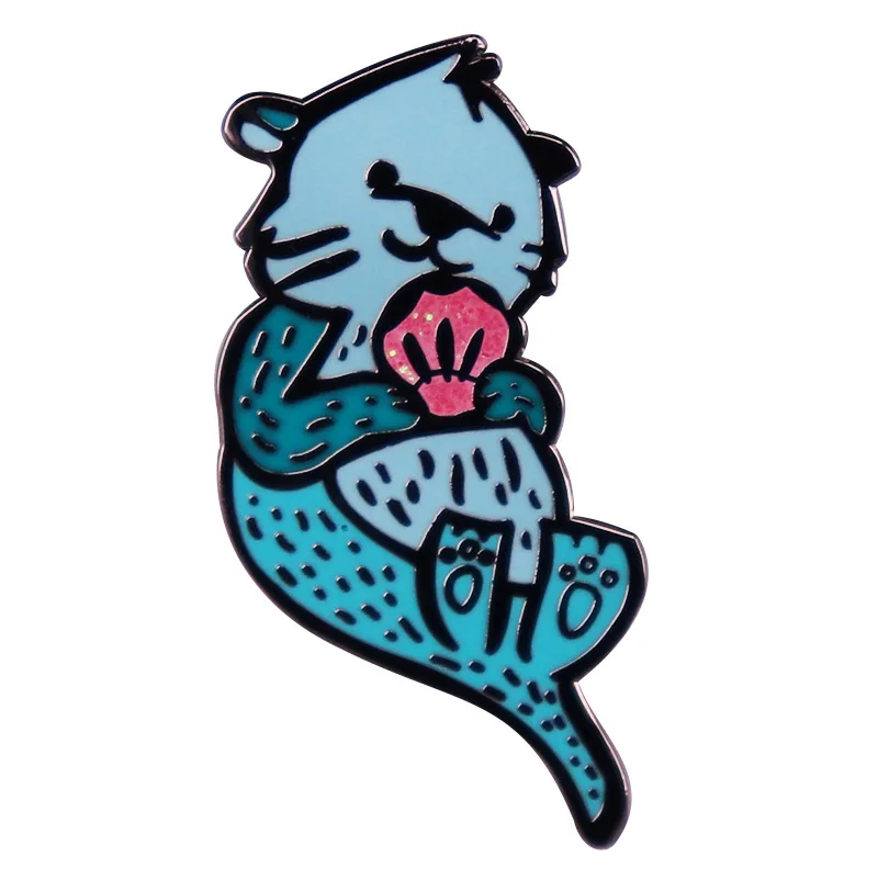 

Cute Sea Animal Otter Hard Enamel Pin Glitter Pink Shell Badge Brooch for Jewelry Accessory
