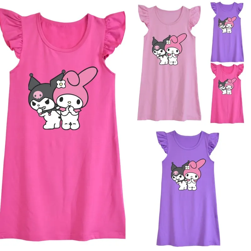 

Kawaii Sanrio Kids Nightdress Summer Anime Kuromi My Melody Princess Dress Short Sleeve Pajamas Homewear Cartoon Pajamas Dress