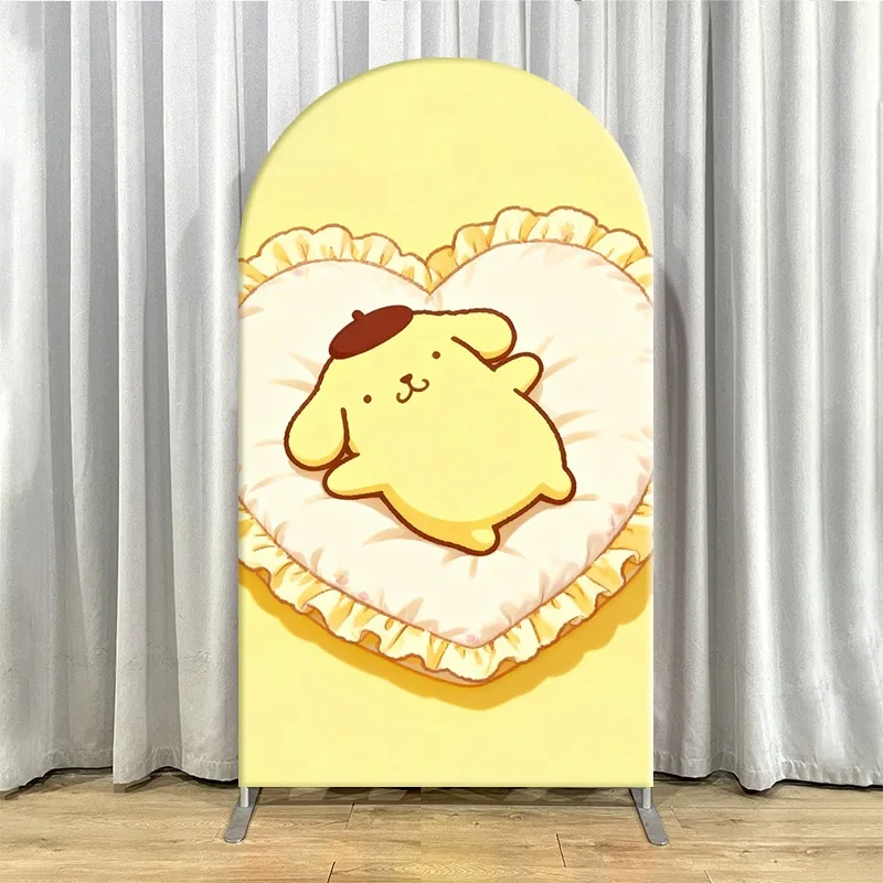 2D-фон для фотозоны с плоской аркой, однослойный, из неэластичной ткани, с персонажами Sanrio, в форме сердца, для вечеринок, с Помпомпурином (art.: 3920dc4a804bc) - 3920dc4a804bc