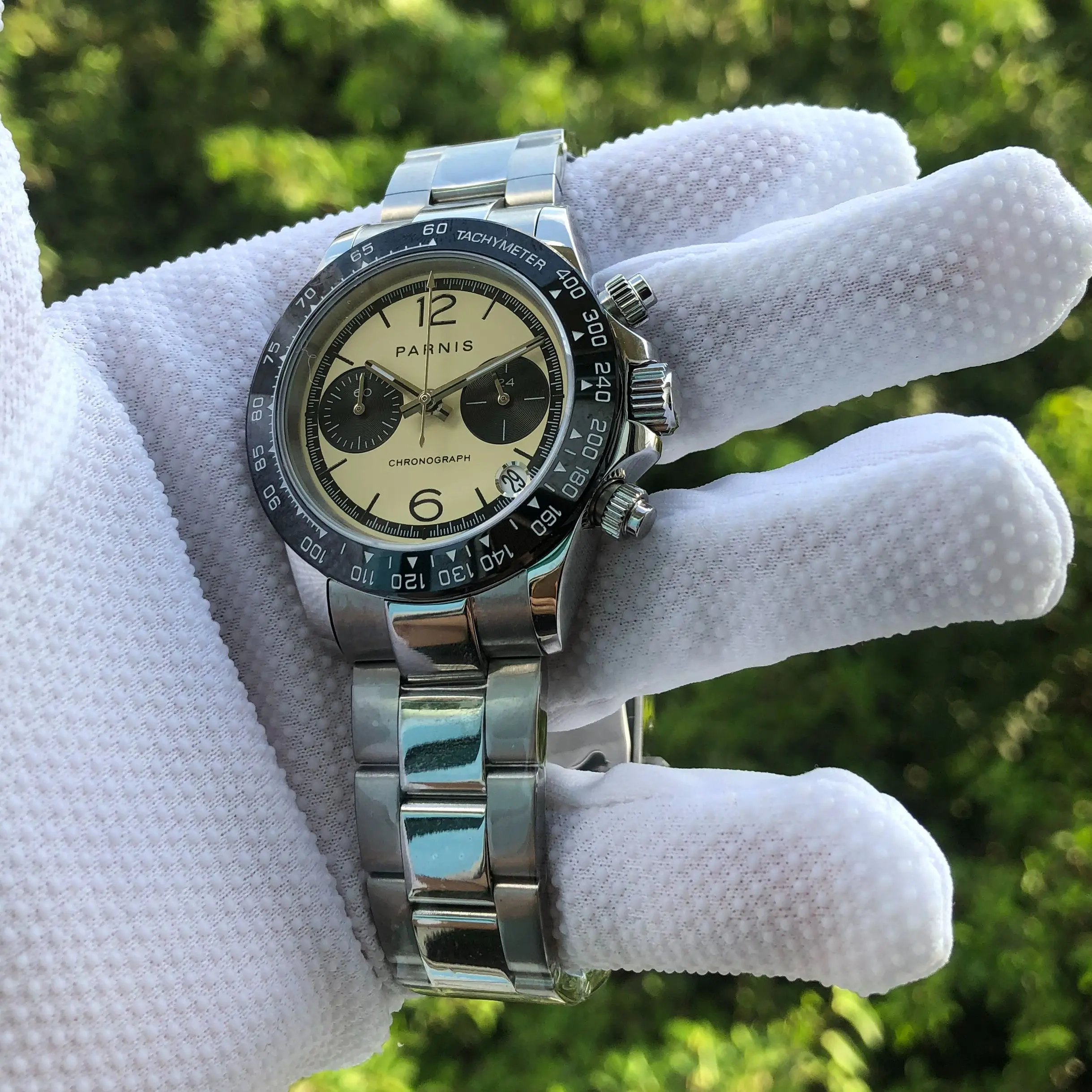 Модный мужской кварцевый хронограф Parnis с желтым циферблатом диаметром 39 мм