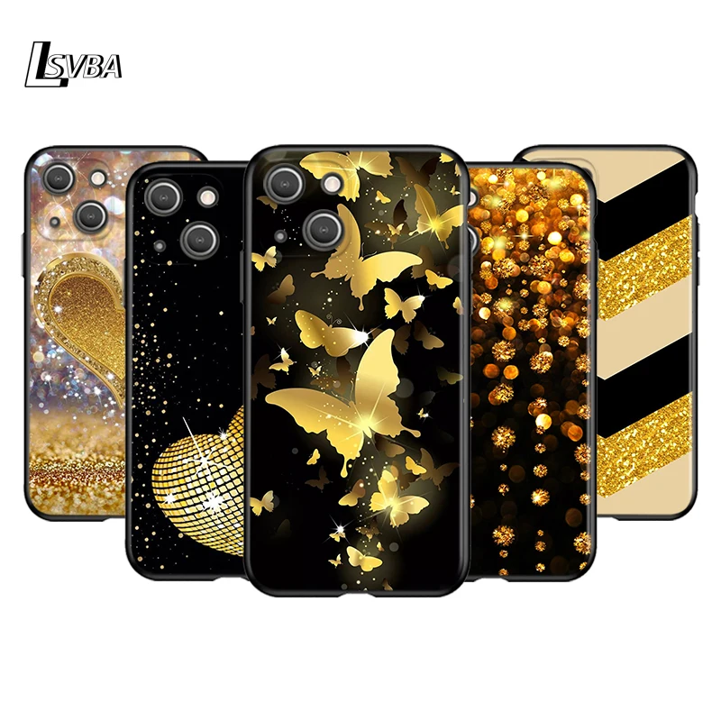 

Yellow Gold Glitter Silicone Cover For Apple IPhone 13 12 Mini 11 Pro XS MAX XR X 8 7 6S 6 Plus 5S SE Black Phone Case