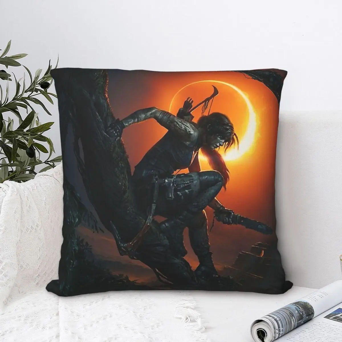 

Lara Sunset Moon Hug Pillowcase Tomb Raider Advanture Game Backpack Cushion Livingroom DIY Printed Office Coussin Covers Decor