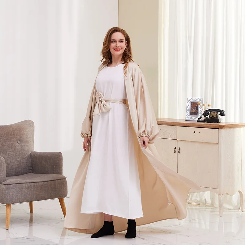 Muslim Abaya Dress Solid Color Fashion Bubble Sleeve Robe Femme Musulman Loose and Elegant Women's Dress for Europe France