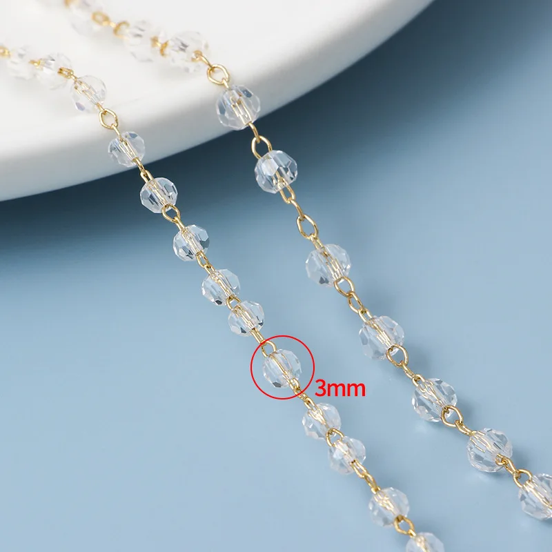 1M Beaded Crystal Color Preserving Chain 18K Gold Wrapped Manual Loose Chains Diy Jewelry Bracelet Necklaces Material Wholesale