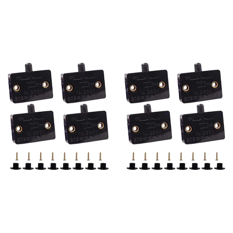 

8 Pcs Cabinet Door Switch Cabinet Lamp Switch Drawers Open On Close Door Applicable To 12V 24V 110V Black