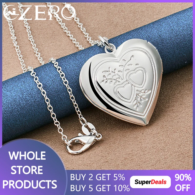 

ALIZERO 925 Sterling Silver 16-30Inch Chain Heart Photo Frame Pendant Necklace For Women Man Wedding Party Fashion Charm Jewelry