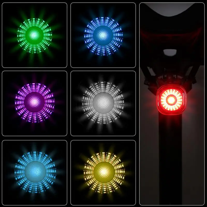 

Bicycle Smart Sensor Brake Tail Lights Waterproof LED USB Charging Cycling Bike Rear Light Colorful Lamps Bike Accessories