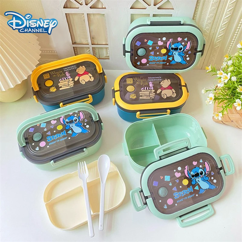 

Disney Stitch Cartoon Portable Lunch Box Anime Frozen Elsa Child Student Hermetic Bento Box Double Layer Big Capacity Lunch Box