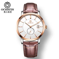 ochstin gq006a waterproof genuine leather strap watch for men full automatic large dial quality quartz casual men wristwatch