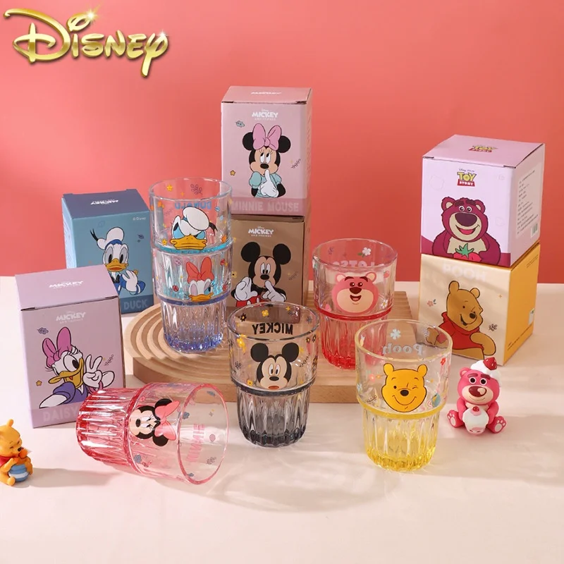em ze szkła Disney 400 ml naczynia do picia Cartoon Children Milk Mug Kitchen Glasses Transprant Cute Print Tumbler Cups Friend Gift