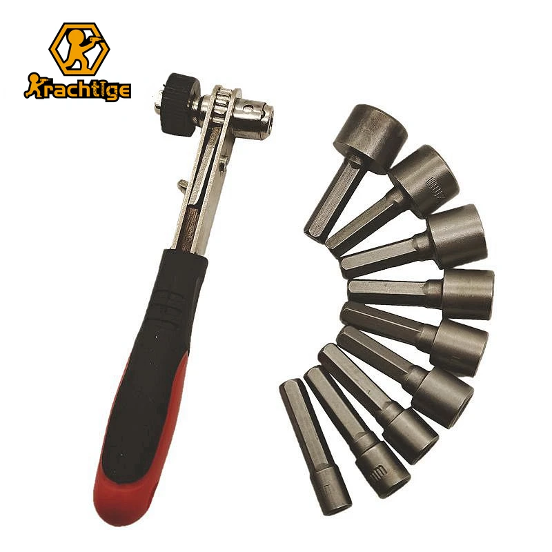 

Krachtige 9Pcs Power Nut Driver Socket Wrench 5 6 7 8 9 10 11 12 13 mm Hex Shank Adapter + 1/4 Ratchet Wrench Drill Screw Tools