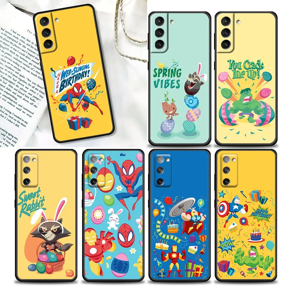 

Christmas Happy Marvel Avengers Comic Phone Case For Samsung Galaxy S23 S22 S21 S20 Fe 5G S9 S10e Plus Ultra Black Cover Funda