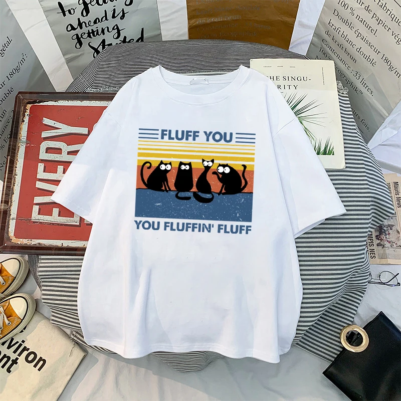 

Женская летняя футболка с коротким рукавом, с рисунком кота