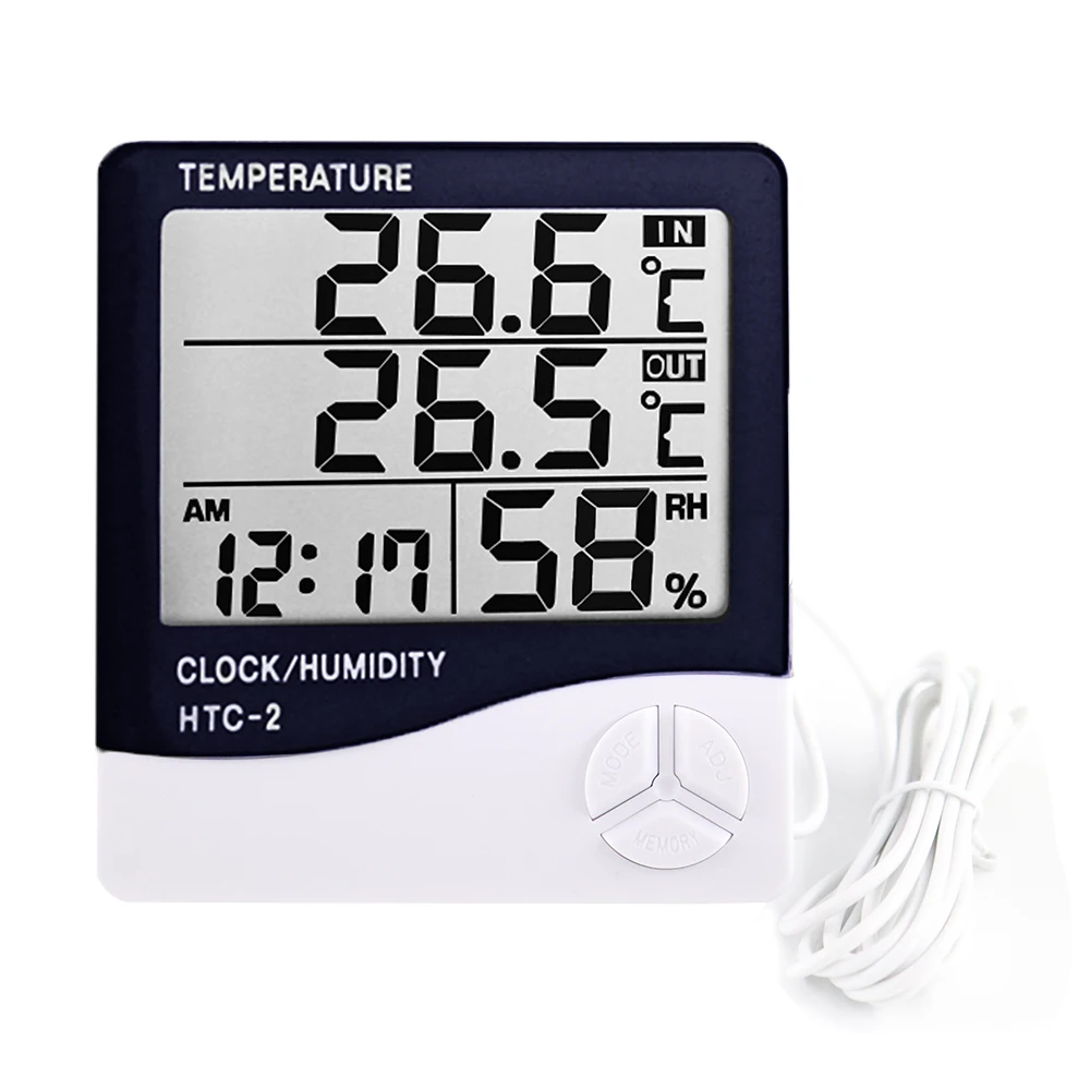 

LCD Digital Temperature Humidity Meter Home Indoor Outdoor hygrometer thermometer Weather Station with Clock