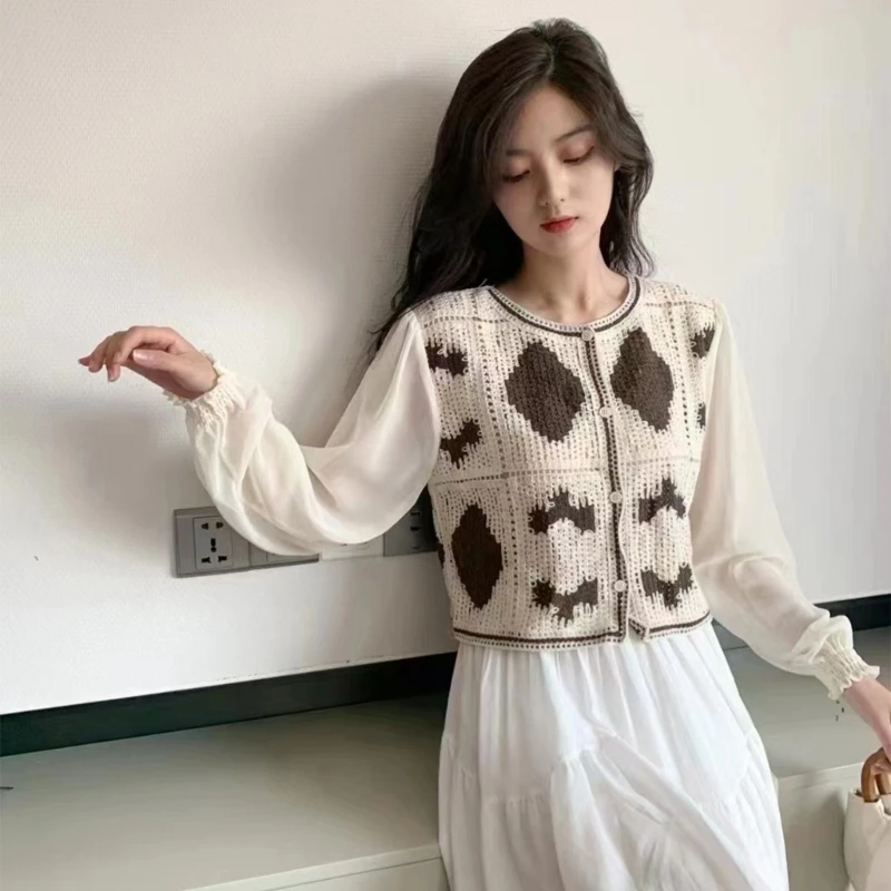 

Women Vintage Hollow Out Crochet Crop Top Embroidery Long Sleeve Cardigan Tees Top T8NB