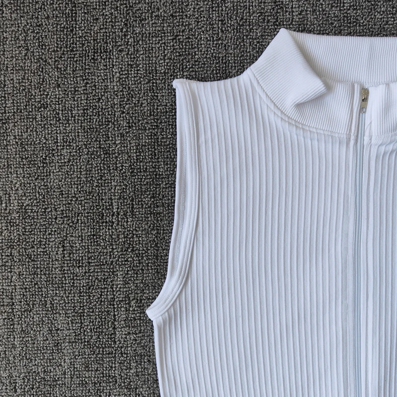 Seamless Women Athletic Zip Vest Running Yoga Tops High Neck Sleeveless Shirts Sports Top Fitness Women Workout Tops