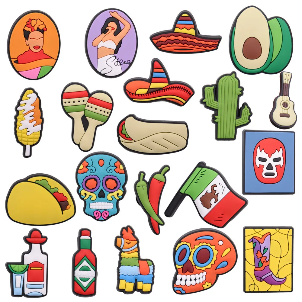 

1-20Pcs Mexican Food Skull Style Drink Girl PVC Garden Shoe Charms Shoes Decorations Buckle Clog DIY Wristbands Kids Croc Jibz