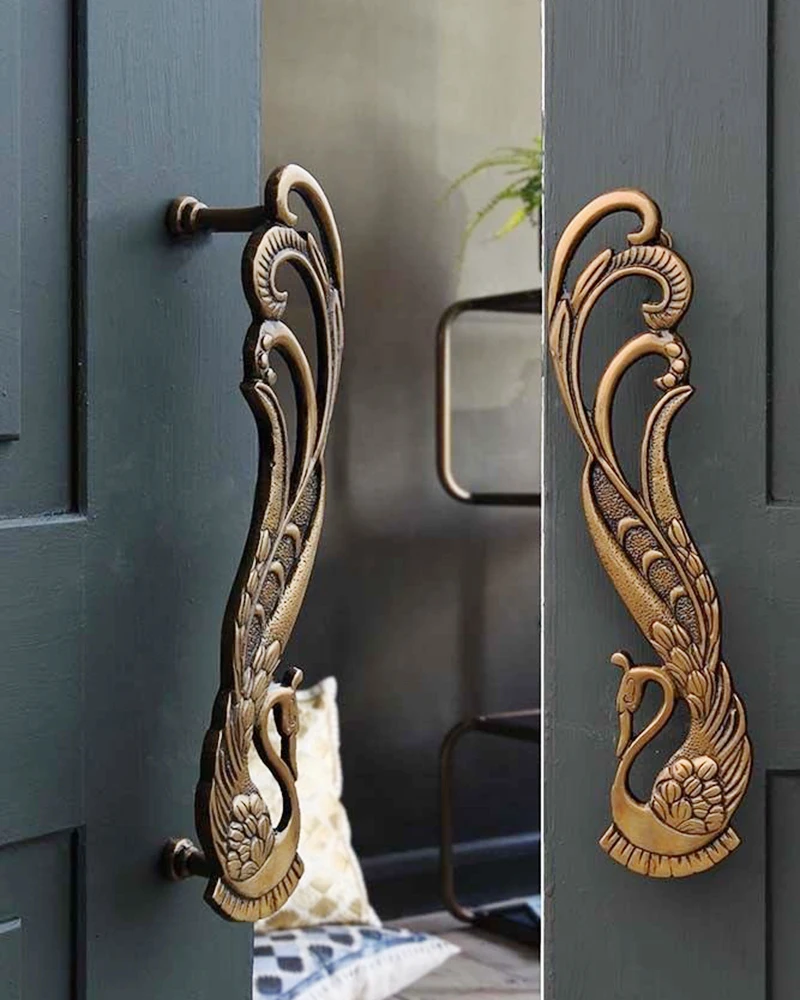 

Indian Handmade Pure Copper Door Handle, Retro Phoenix Shaped Kitchen Cabinet, Wardrobe, Barn Door Handle