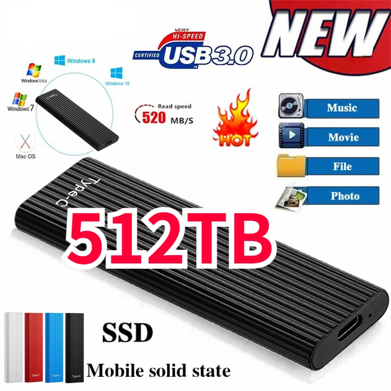 

Portable SSD 256TB 8TB 16TB Solid State Drive Externo Hard Disks USB3.1 External Mobile Storage Decives for Computers Notebook