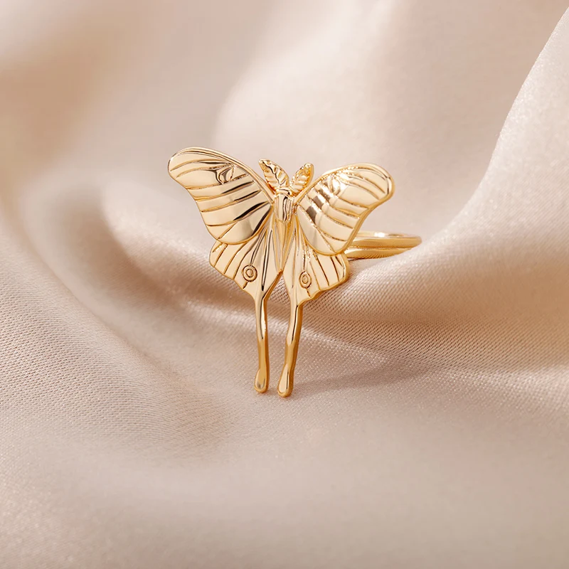 

Gold Color Silver Color Butterfly Female Ring For Women Trend Stainless Steel Big Butterfly Finger Rings Gothic Wedding Jewelry
