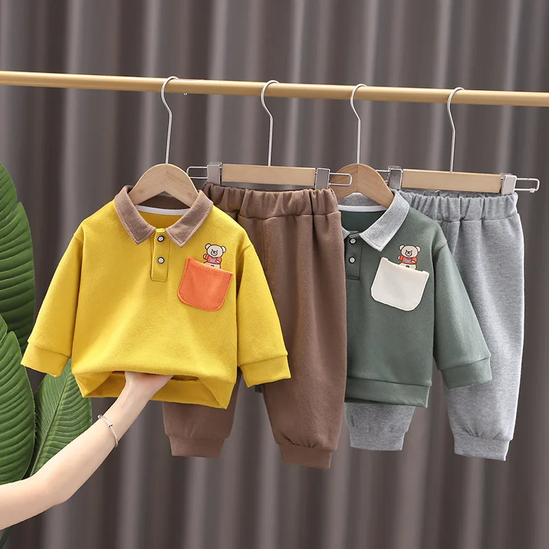 

Spring Autumn New Kids 2pcs Baby Boy Girl Clothes Sets Fashion Toddler Infant Cotton Sports Outfits Cartoon Lapel Pullover+Pants
