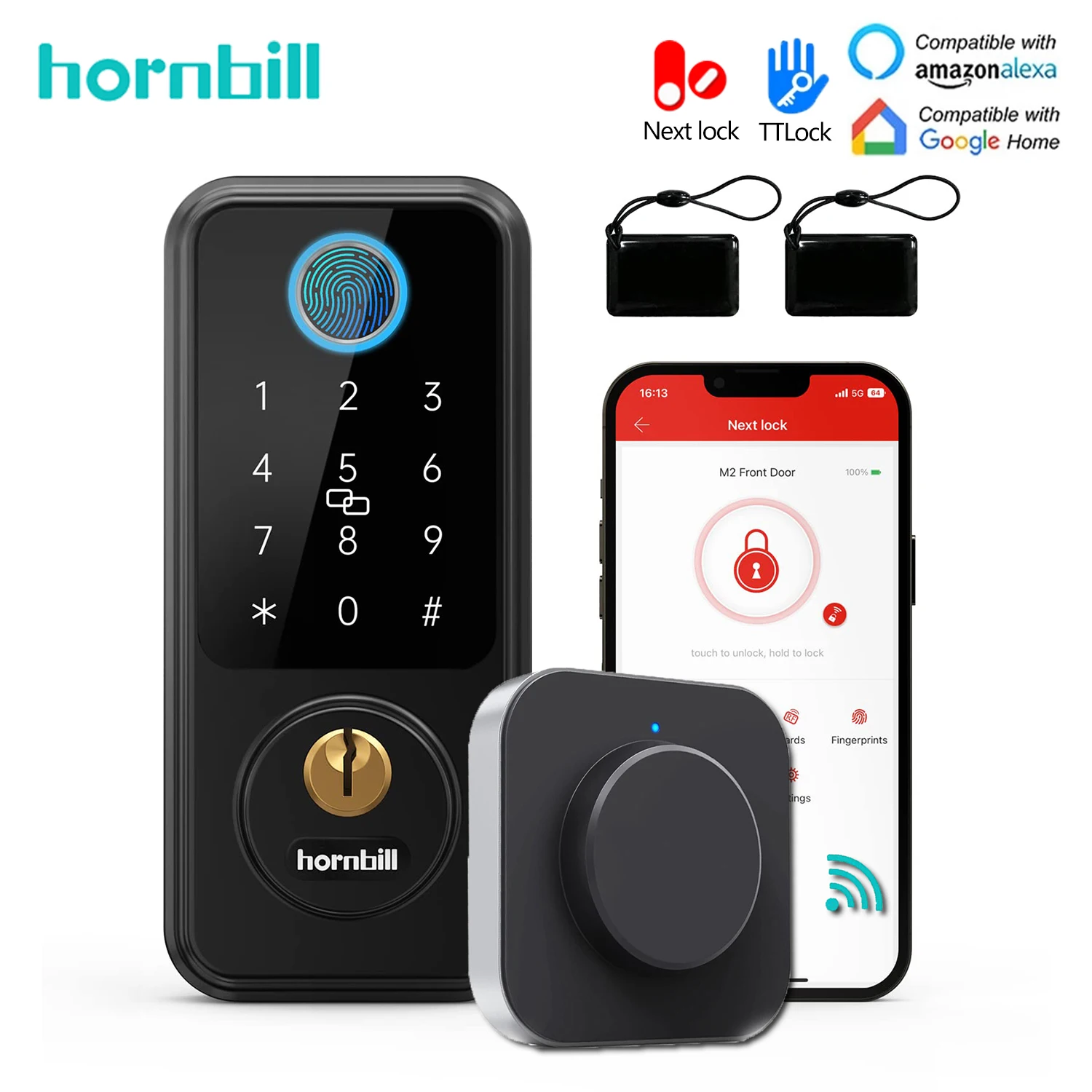 

Hornbill Fingerprint Smart Door Lock G2 Wifi Gateway Keyless Entry Front Deadbolt Locks Digital Lock Waterproof Home Security