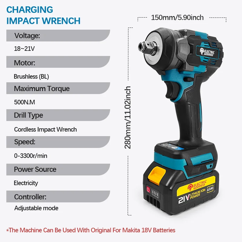 Бесщеточный электрический ударный гайковерт EGOD 500 Нм 3300 об/мин регулируемая