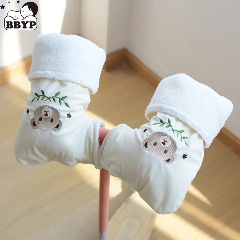 

Children Scooter Bicycle Gloves Embroidered Bear Winter Outdoor Fleece Lining Warm Baby Gloves Windproof Riding Handlebar Mitten
