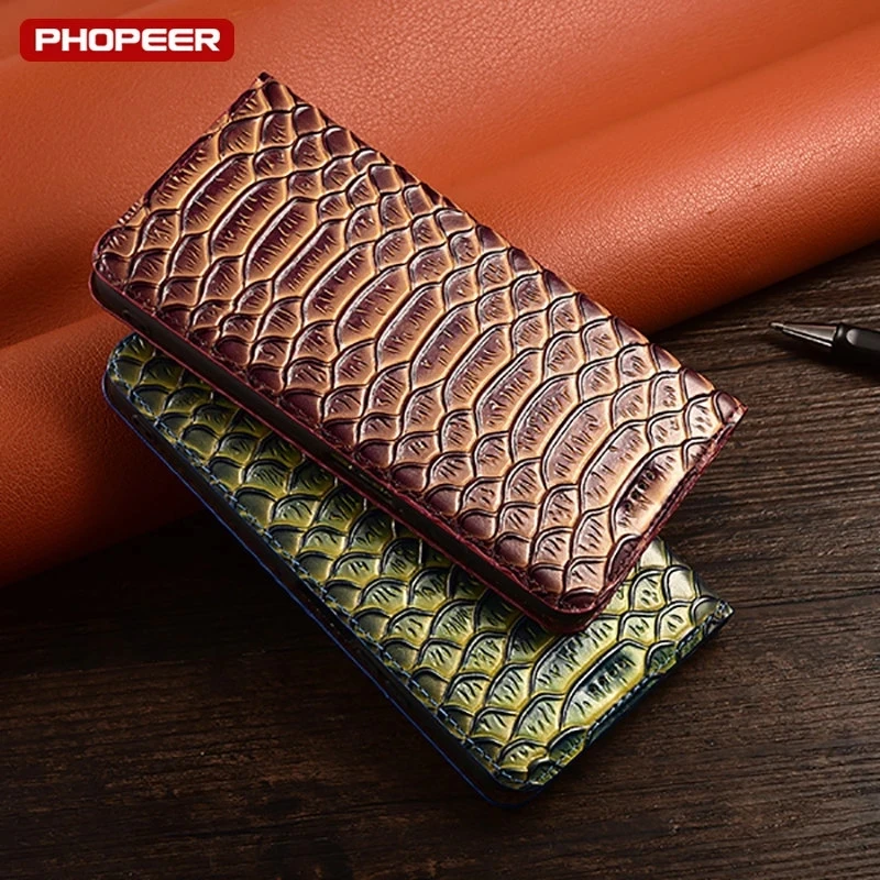 

Luxury Snake Texture Genuine Leather Case for Samsung Galaxy F12 F41 F22 F42 F52 F62 F02s F23 F13 F04 F14 Wallet Flip Cover