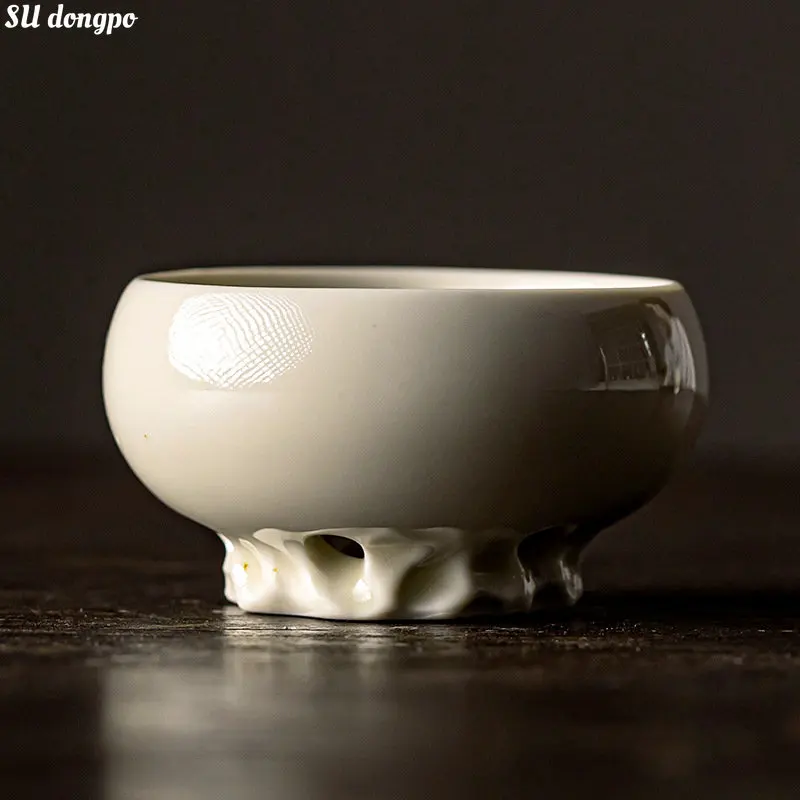 

Grass Grey Beige Tea Cup Creative Ceramic The Taihu Lake Stone Master Tea Bowl Household Kungfu Tea Set Chinese Tea Cup Gifts